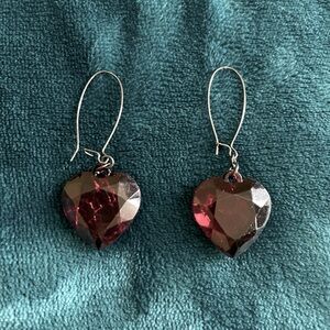 Heart-shaped earrings. Ruby-Red color